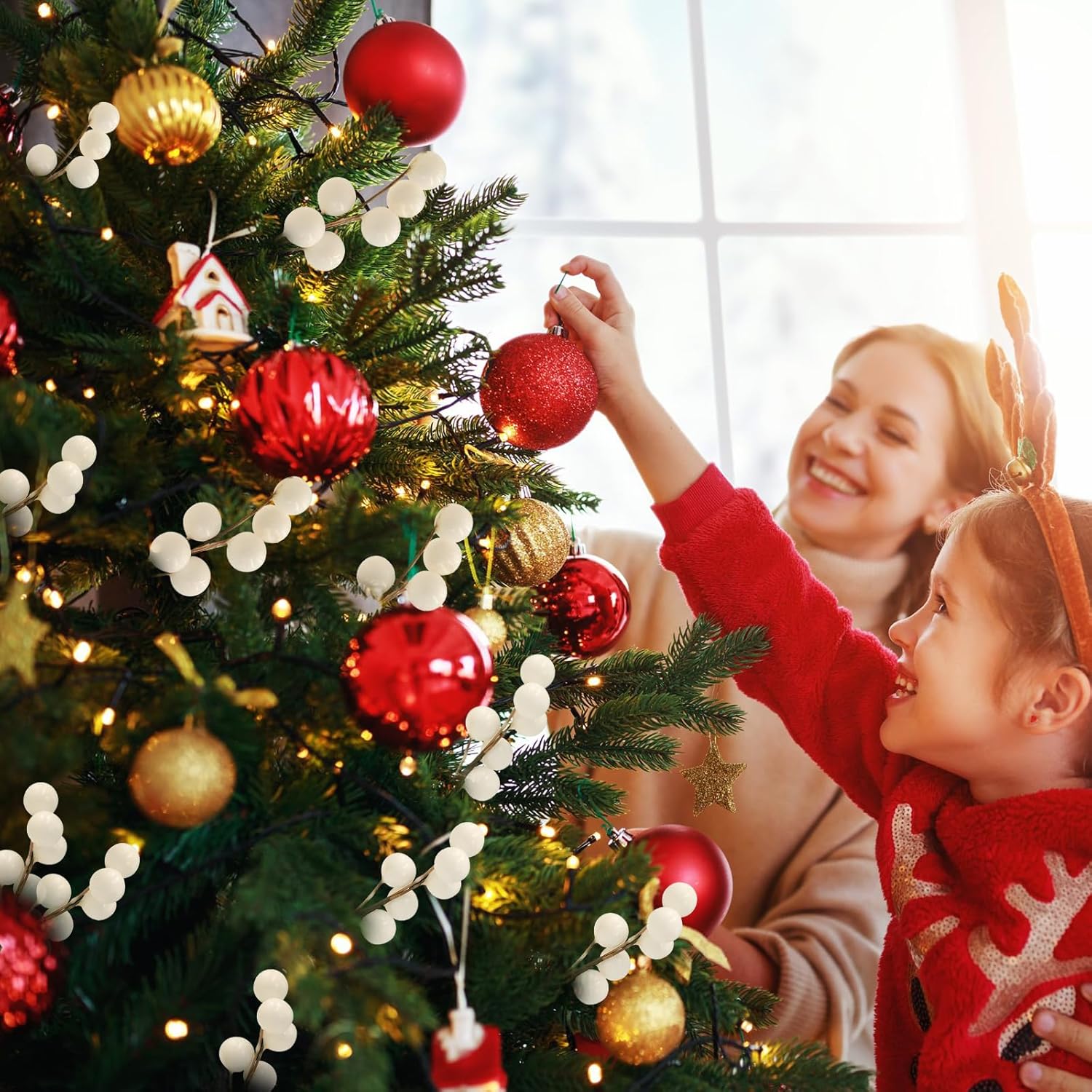 60 Artificial Holly Berries Stems for Christmas Decor