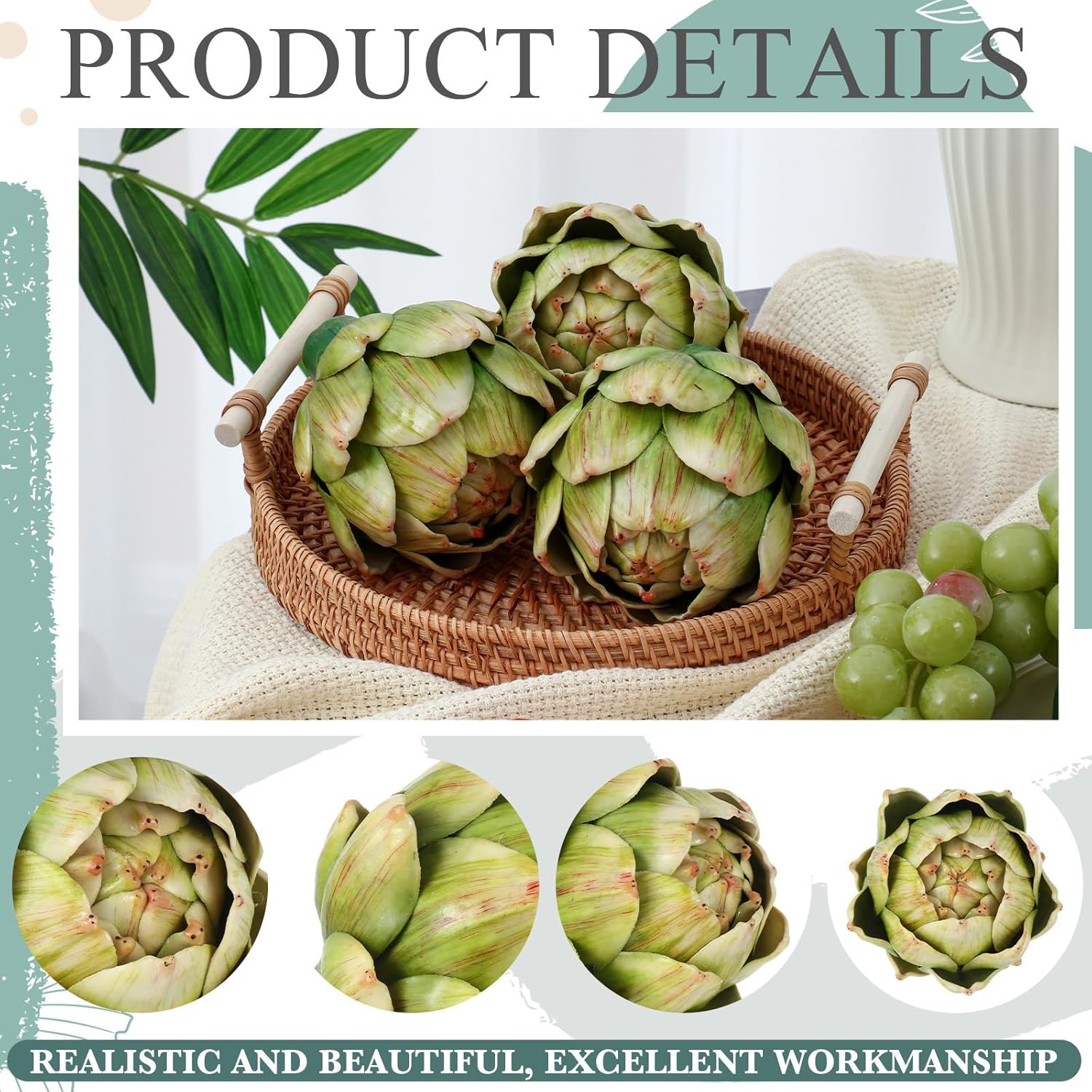 Timgle 6 Pcs Green Artificial Artichokes for Decor