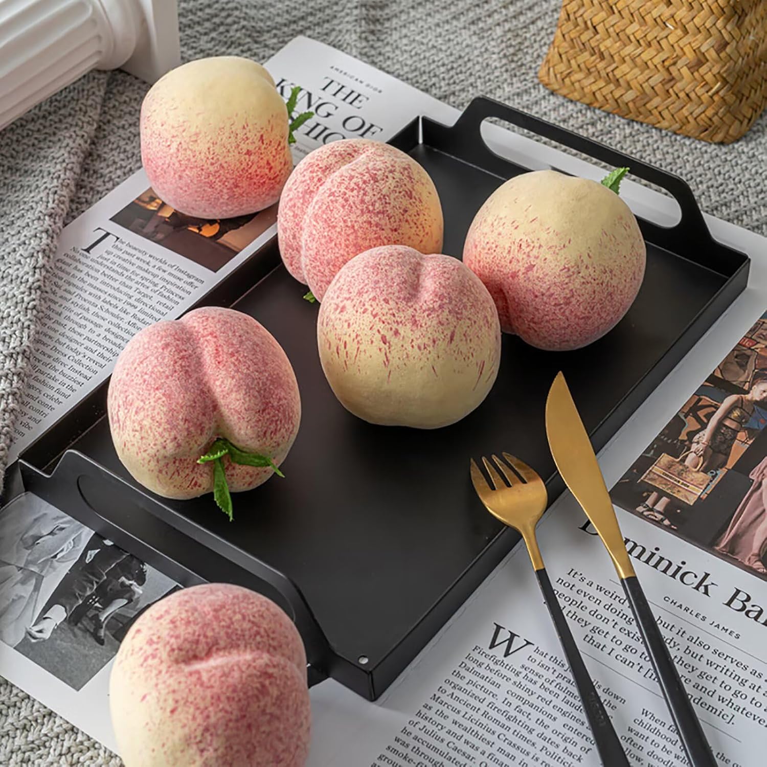 Lovmeety 6Pcs Fake Peach Fruits Artificial Peaches Decor