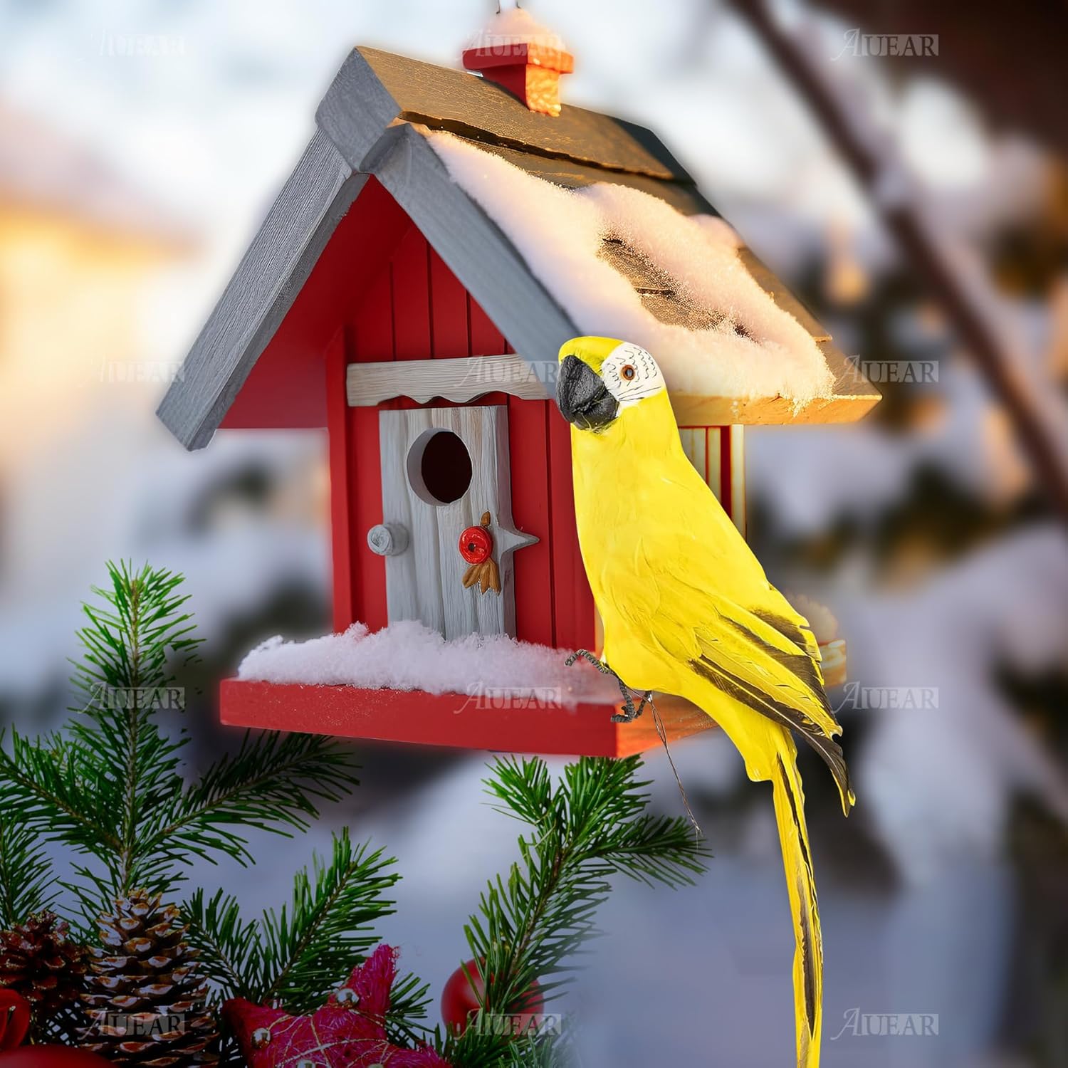 AUEAR 177 Inch Yellow Artificial Parrot Decor
